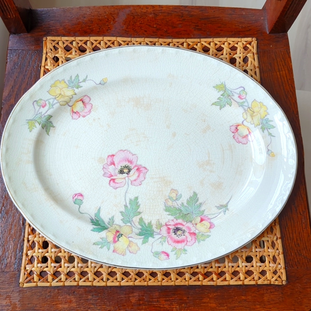 VTG Crooksville James California Poppy Ceramic China 14" Oval Platter